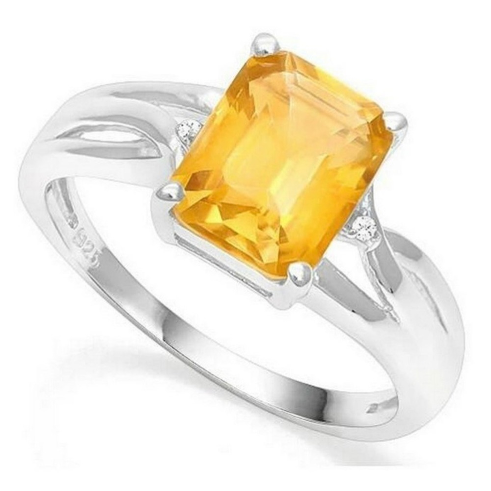 2CT Citrine & Diamond Ring‎ in Sterling Silver